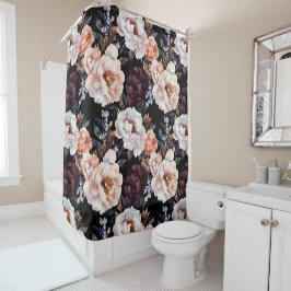 Dark Peonies Floral Pattern Duschvorhang
