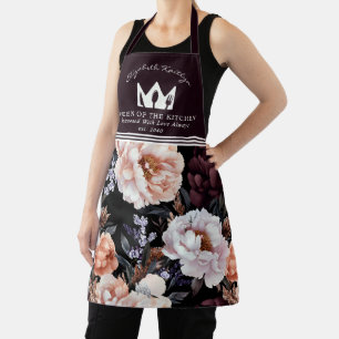 Dark Peonies Floral Pattern Königin der Küche Schürze
