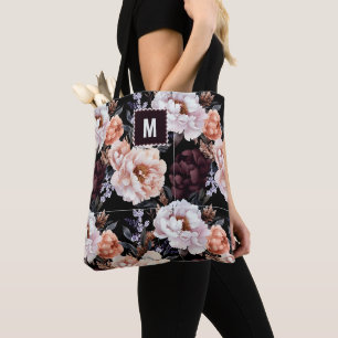 Dark Peonies Floral Pattern Monogramm