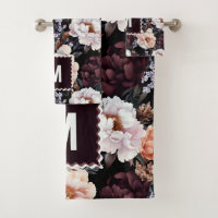 Dark Peonies Floral Pattern | Monogramm