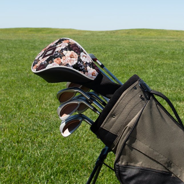 Dark Peonies Floral Pattern | Monogramm Golf Headcover (In SItu)