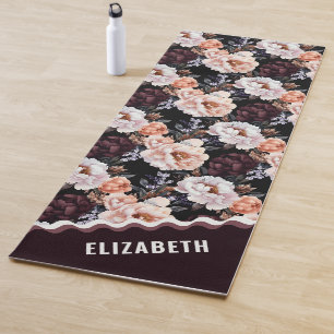 Dark Peonies Floral Pattern   Monogramm Yogamatte