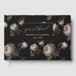 Dark Peony Floral Baby Shower Guest Book Gästebuch