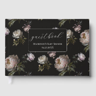 Dark Peony Floral Baby Shower Guest Book Gästebuch