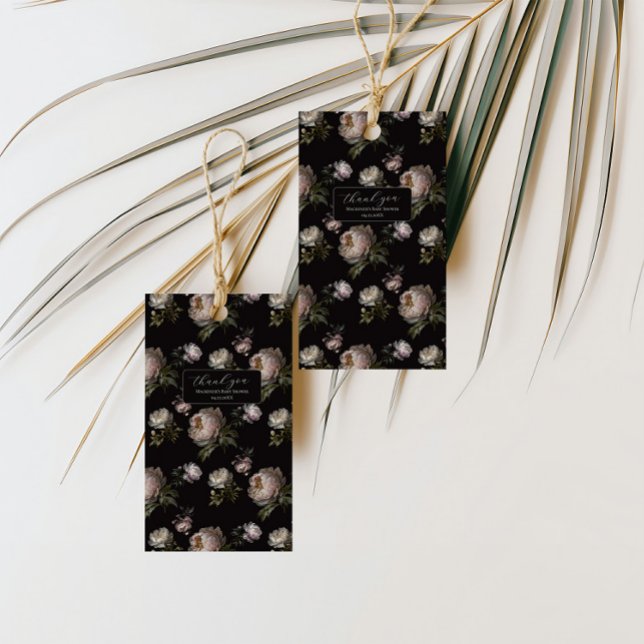 Dark Peony Floral Baby Shower Thank You Sticker Geschenkanhänger (Thank You favor tags - Moody Peony Baby Shower Collection
)