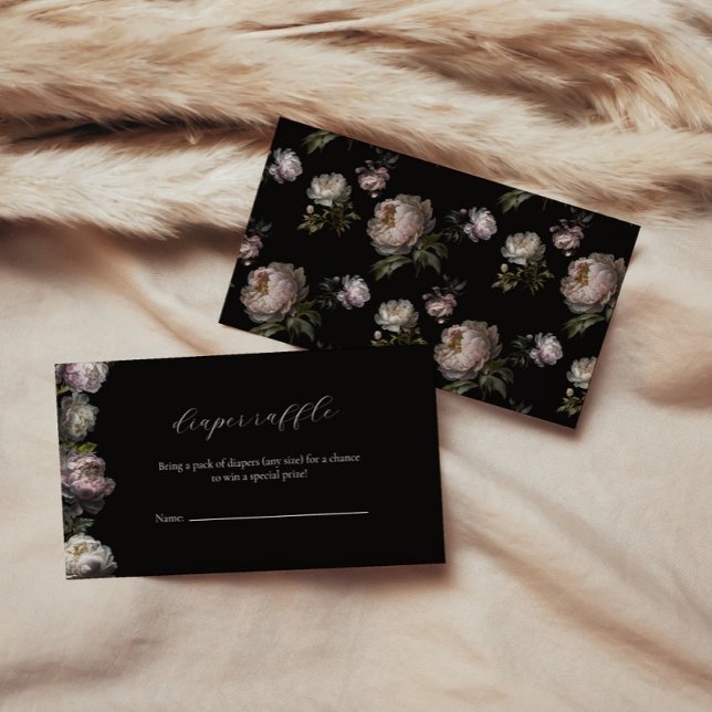 Dark Peony Flowers Baby Shower Diaper Raffle Begleitkarte (Diaper Raffle Moody Peony Baby Shower Collection
)