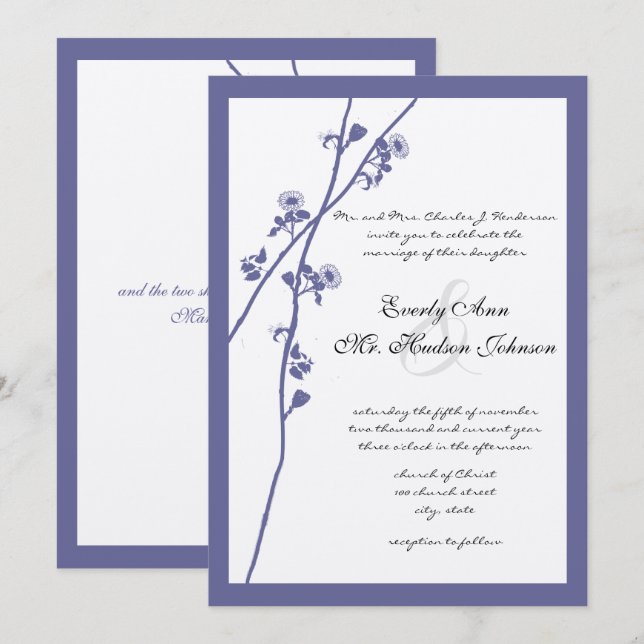Dark Periwinkle Twilight Lila Wildblume Hochzeit Einladung (Vorne/Hinten)