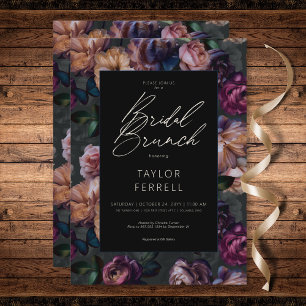 Dark Pink Burgundy & Gold Floral Bridal Brunch Einladung