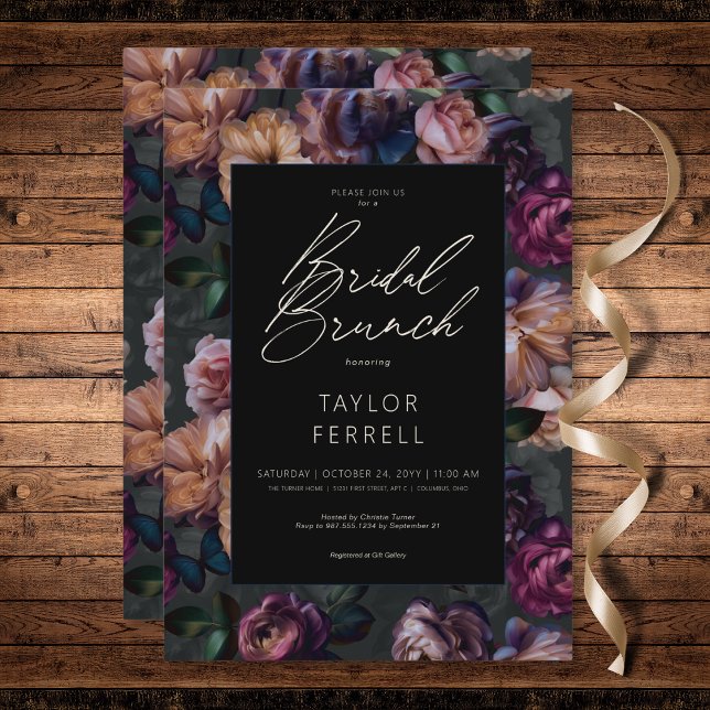 Dark Pink Burgundy & Gold Floral Bridal Brunch Einladung (Dark Pink Burgundy & Gold Floral Bridal Brunch Invitation)