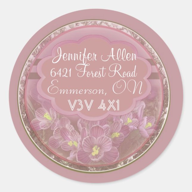 Dark Pink Crocus Labels Runder Aufkleber (Vorderseite)