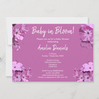 Dark Pink Floral Baby Shower Invitation Einladung