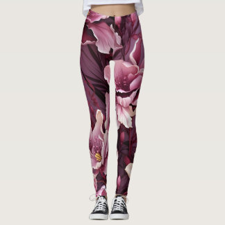 Dark Pink Orchids Muster Leggings