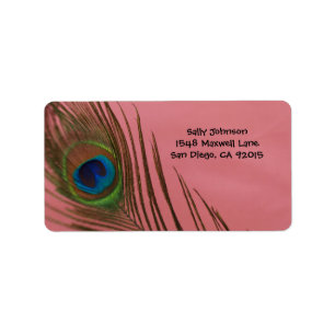 Dark Pink Peacock Feather Address Labels Adressaufkleber