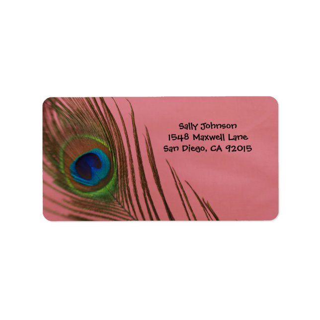 Dark Pink Peacock Feather Address Labels Adressaufkleber (Vorne)