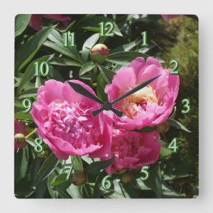 Dark pink peonies quadratische wanduhr