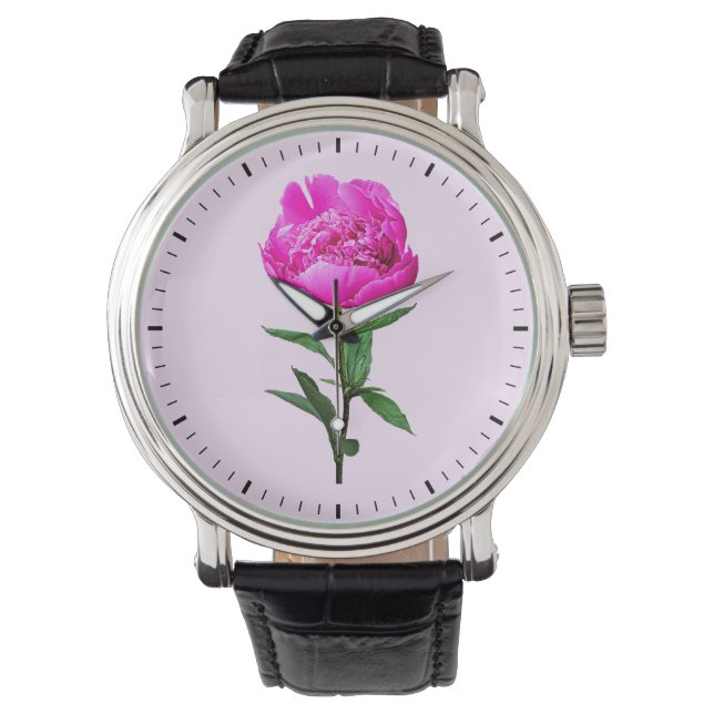 Dark Pink Peony Armbanduhr (Vorderseite)