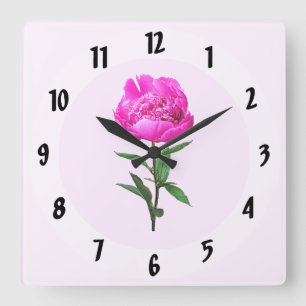 Dark Pink Peony Quadratische Wanduhr