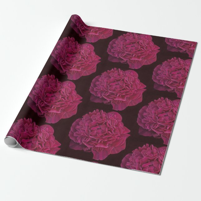 Dark Pink Peony Wrapping Paper Geschenkpapier (Ungerollt)