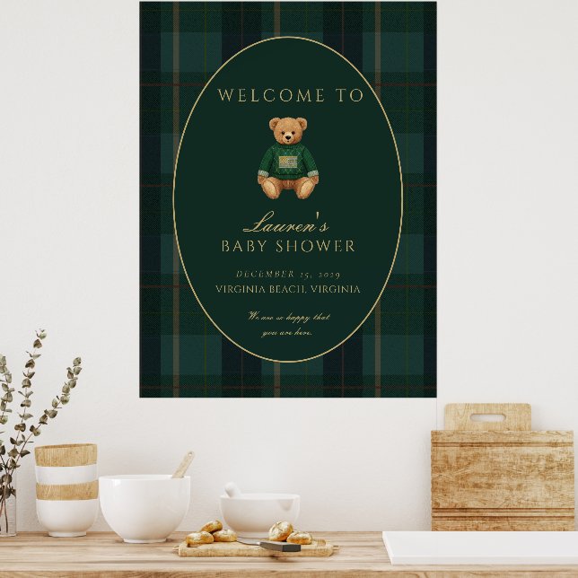 Dark Plaid Lauren Inspired Baby Shower Welcome  Poster (Küche)