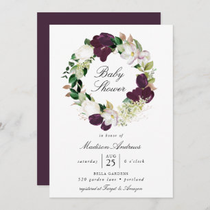 Dark Plum Floral Wreath   Babydusche Einladung