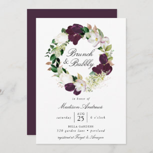 Dark Plum Floral Wreath   Brunch und Bubbly Einladung