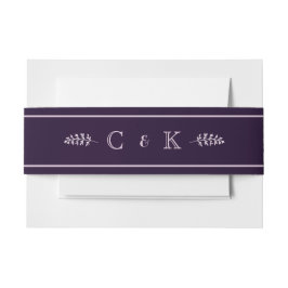 Dark Plum Initials Wedding Invitation Landscape Einladungsbanderole
