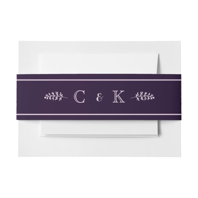 Dark Plum Initials Wedding Invitation Landscape Einladungsbanderole (Vorderseite Beispiel)
