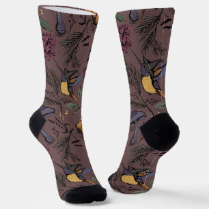 Dark Plum Spooky Halloween Hummingbird Garden Socken