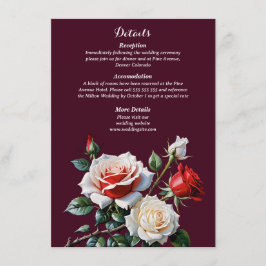 Dark Pretty pink white red roses floral wedding Begleitkarte