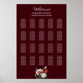 Dark Pretty pink white red roses seating chart Poster