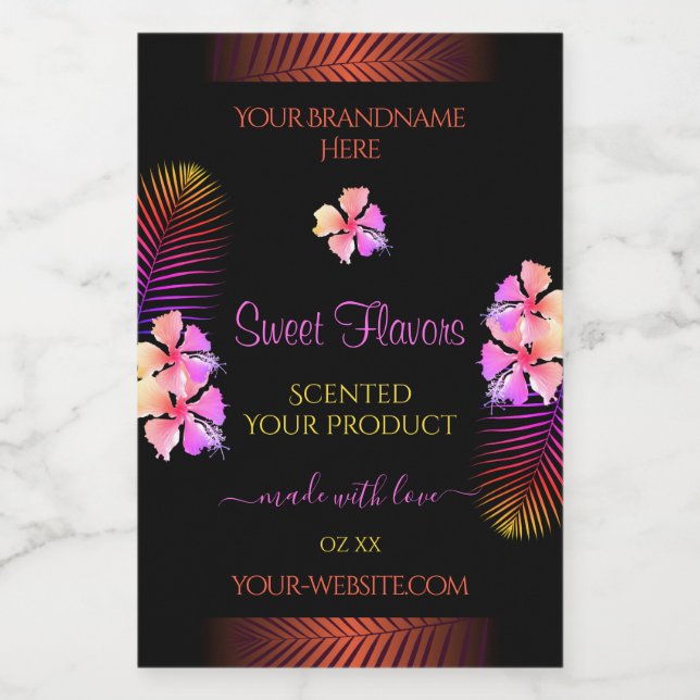 Dark Product Labels Exotic Rainbow Hawaii Blume Lebensmitteletikett (Einzelnes Label)