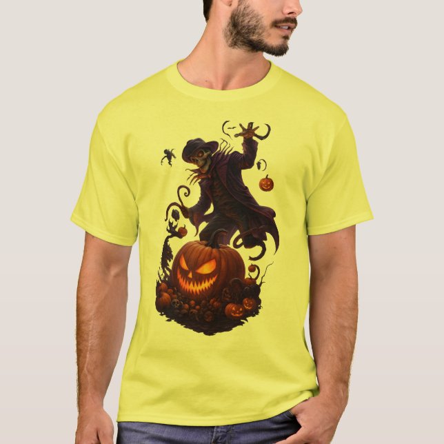 Dark Pumpkin Reaper – Creepy Halloween Skeleton Ar T-Shirt (Vorderseite)