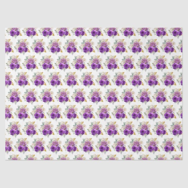 Dark Purple and Gold Elegant Flowers  Seidenpapier (Vorderseite)