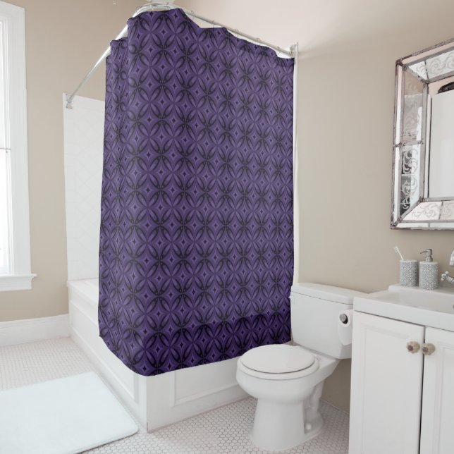 Dark Purple Colored Retro Pattern Duschvorhang (Beispiel)