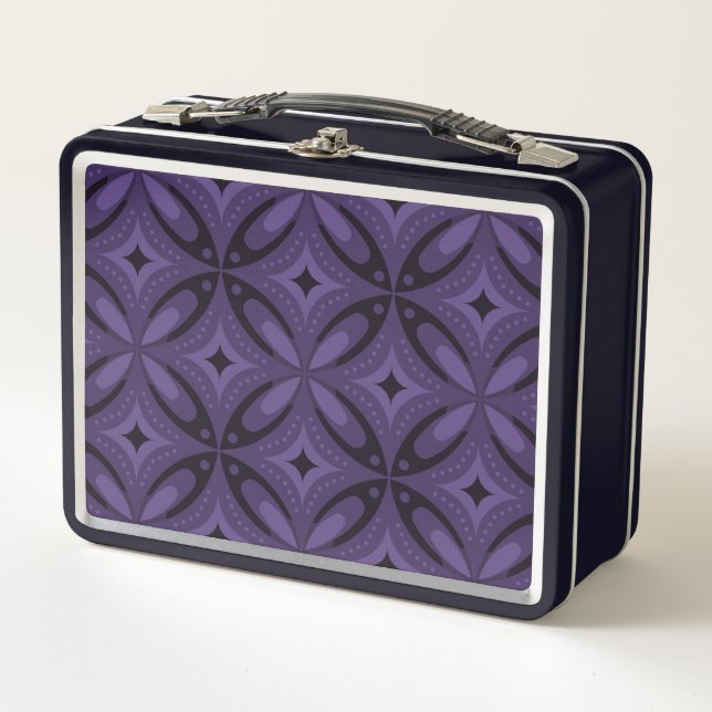 Dark Purple Colored Retro Pattern Metall Brotdose (Vorderseite)