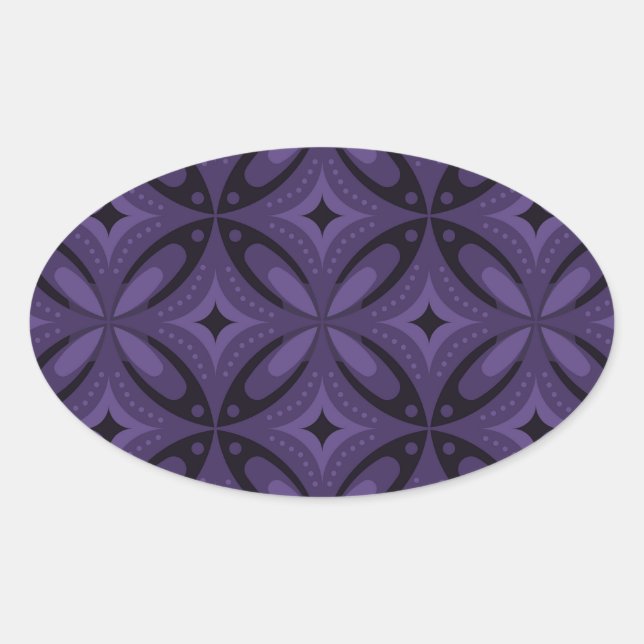 Dark Purple Colored Retro Pattern Ovaler Aufkleber (Vorderseite)