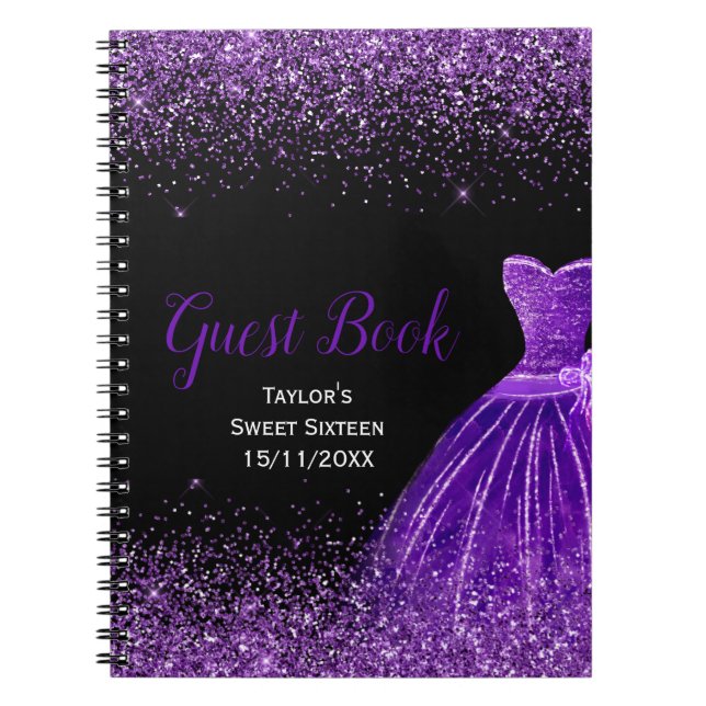 Dark Purple Dress Faux Glitter Sweet 16 Birthday Notizblock (Vorderseite)