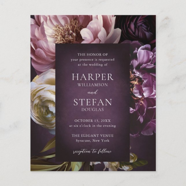 Dark Purple Fine Art Floral Wedding Invitation Flyer (Vorne)