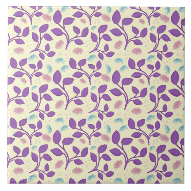 Dark Purple Floral Pattern | Aesthetic Seamless  Fliese (Vorderseite)