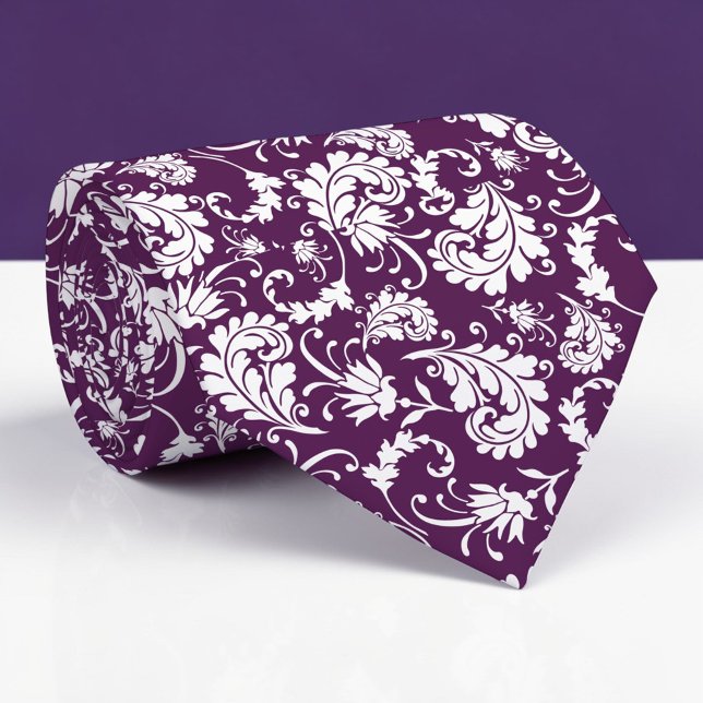 Dark Purple Floral Pattern Custom Necktie Krawatte (Von Creator hochgeladen)