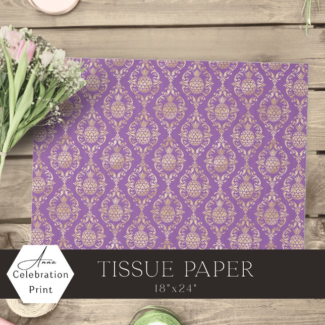 Dark Purple Gold Pineapple Damask  Seidenpapier (Von Creator hochgeladen)