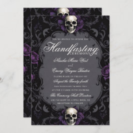 Dark Purple Gothic Boho Floral Skull Handfasting Einladung