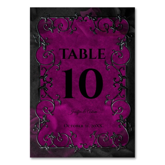 Dark Purple Gothic Halloween Wedding Tischnummer (Vorderseite)
