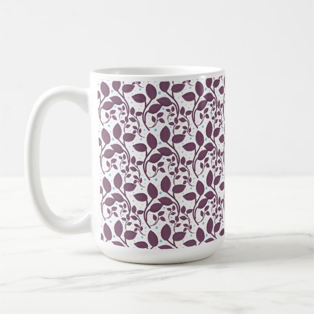 Dark Purple Leaf Pattern, Elegant Botanical Print, Kaffeetasse (Links)
