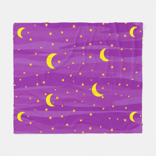 Dark Purple Night Sky - Stars and Moon Pattern  Fleecedecke (Vorderseite (Horizontal))
