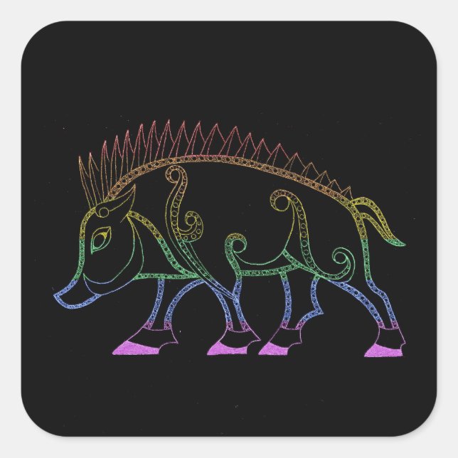 Dark Rainbow Boar Quadratischer Aufkleber (Vorderseite)