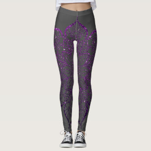 Dark Raspberry Imitats Glitzer Mandala auf Dunkelg Leggings