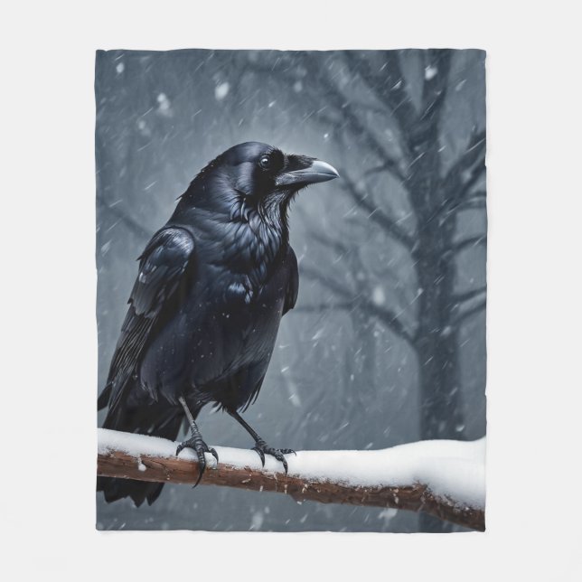 Dark Raven Black Bird Fleecedecke (Vorderseite)