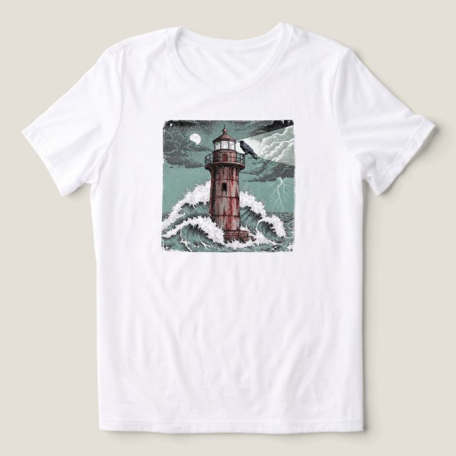 Dark Raven on Rusted Lighthouse | NUR WEISS Tri-Blend Shirt (Design Vorderseite)