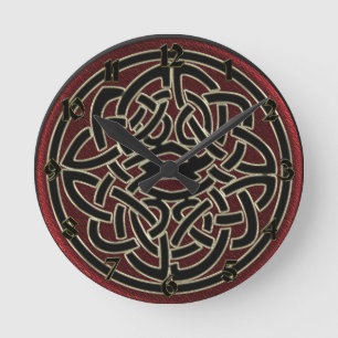 Dark Red and Black Metallic Celtic Knot Runde Wanduhr